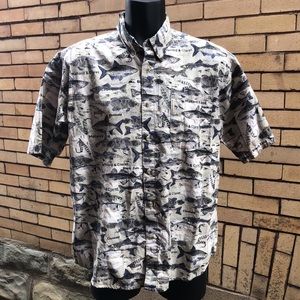 Vintage 90’s Columbia Fish Print Button Down Fishing Shirt Size Medium